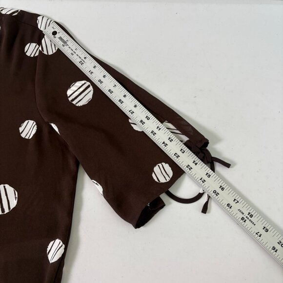 Chicos Top Womens 2 Us L Brown White Circles Geometric Slit Tie Sleeve 1/4 Zip - Picture 10 of 13